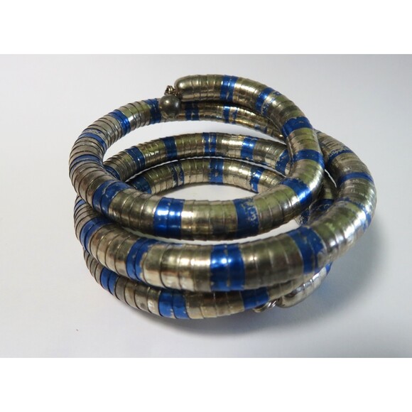 Vintage snake blue silver metal scales bead dangle wrap bracelet Adjustable - Picture 2 of 6